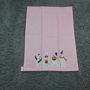 Anthropologie Trick Or Treat Ghost Pink Kitchen Dishtowel Halloween Cotton NWT